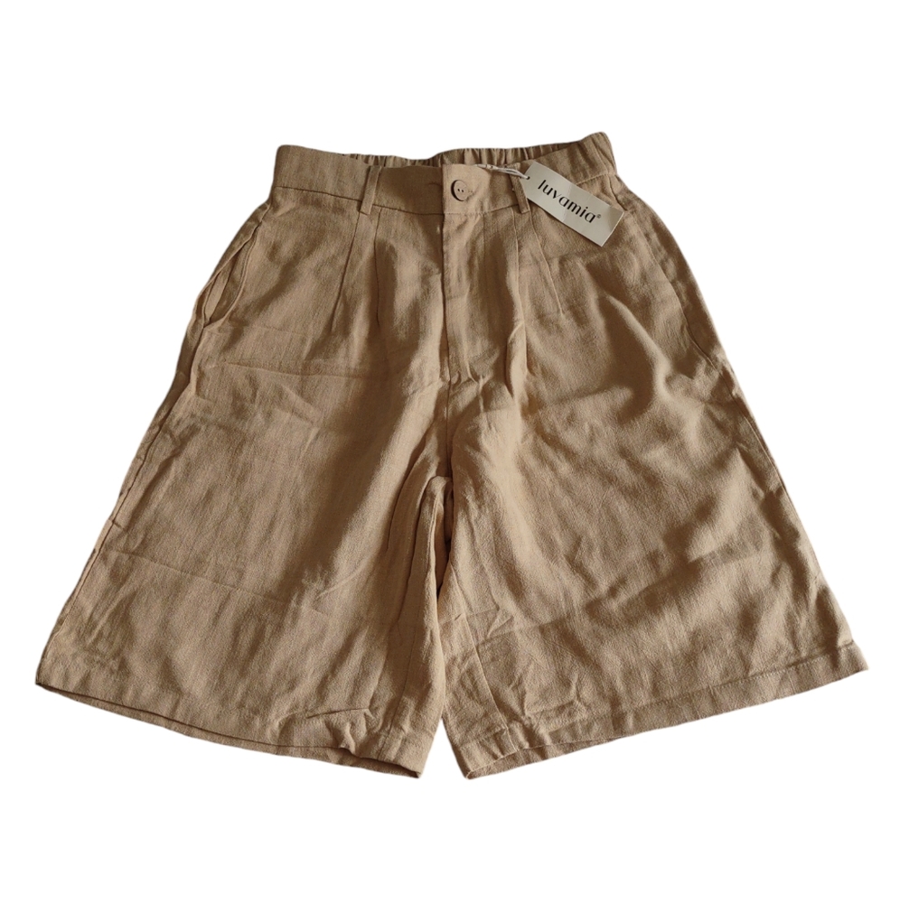 NWT Luvamia Small Linen Blend High Rise Pleat Front Knee Length Shorts
